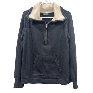 LRL Ralph Lauren Sweater Womens L Black Contrast Collar 1/2 Zip Knit Preppy Chic